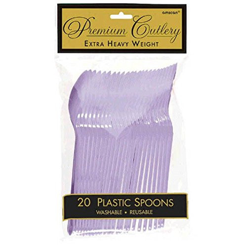 Party Perfect Reusable Premium Plastic Spoons Tableware, Lavender, Full Size, Pack of 20