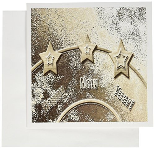 3dRose Three Gold Stars on Gold Happy New Year - Greeting Cards, 6 x 6 inches, set of 12 (gc_26899_2)
