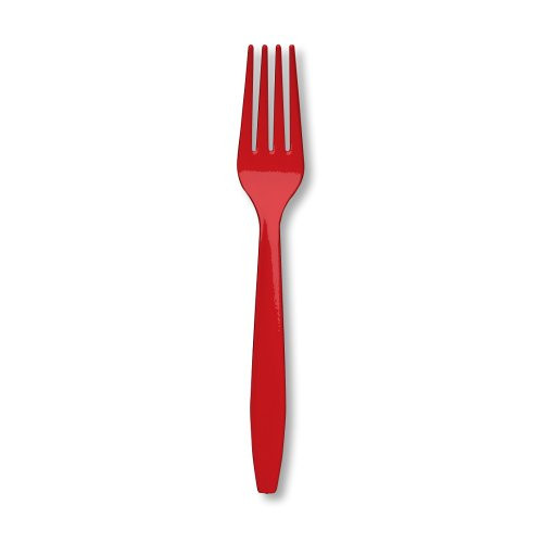 Creative Converting Touch of Color Premium 24 Count Plastic Forks, Classic Red
