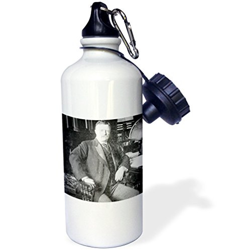 3dRose wb_77429_1"Teddy Roosevelt at His Desk Stereo view Black and" Sports Water Bottle, 21 oz, White 3dRose wb_77429_1"Teddy Roosevelt at His Desk Stereo view Black and" Sports Water Bottle, 21 oz, White