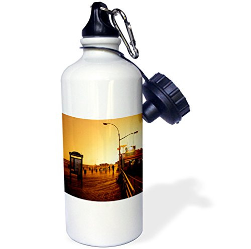 3dRose wb_1188_1"Coney Island Boardwalk" Sports Water Bottle, 21 oz, White