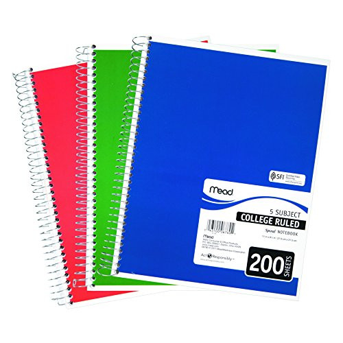 Mead 06780 Spiral Bound Notebook, Perforated, College Rule, 11 x 8, White, 200 Sheets