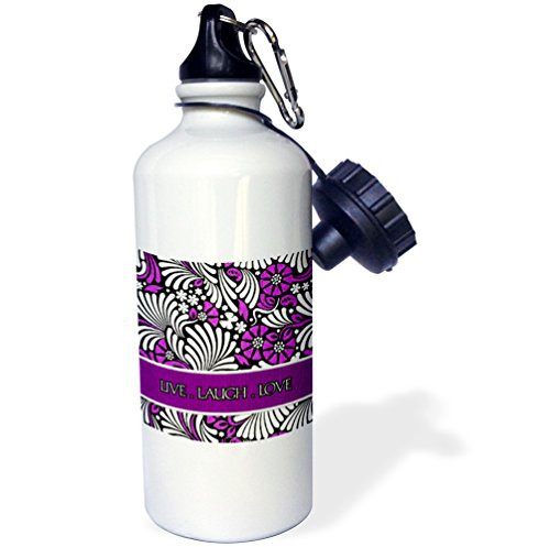 3dRose wb_15447_1"Live Laugh Love in Purple" Sports Water Bottle, 21 oz, White