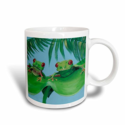 3dRose 2 Tree Frogs on a Big Palm Leaf Ceramic Mug, 11-Ounce