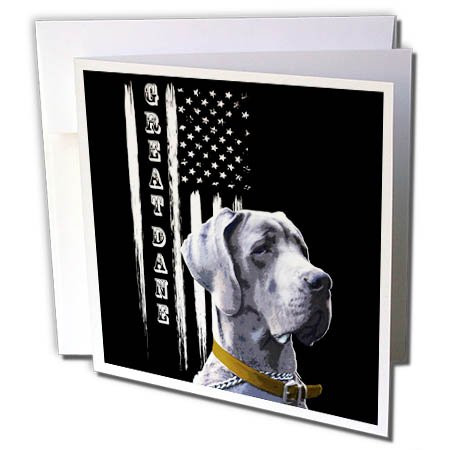 3dRose A Funny Great Dane Dog On Black and White American Flag Greeting Card (gc_280396_5)