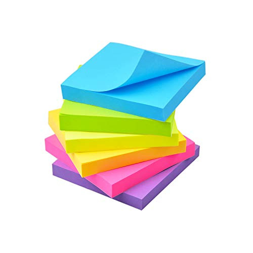 Sticky Notes 6 Bright Color 6 Pads Self-Stick Notes 3 in x 3 in, 100 Sheets/Pad