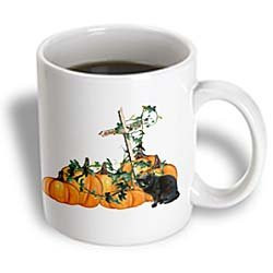 3dRose Black Cat with Pumpkins and Ivy Ceramic Mug, 11-Ounce