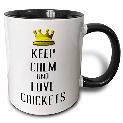3dRose 121015_4""Gold Crown Keep Calm And Love Crickets" Two Tone Mug 11 oz Black/White