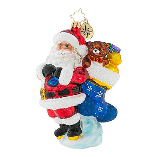 Christopher Radko Heaping Holiday Helping Santa With Stocking Themed Glass Ornament