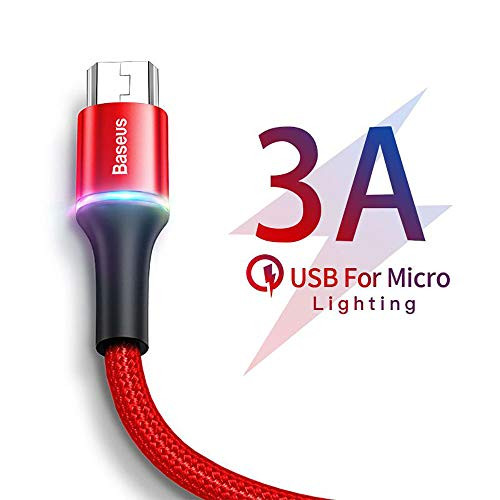 Micro USB Cable LED Lighting, Baseus Micro USB Cable Charger Android 3A Fast Charger Sync Cord, Nylon Braided Micro USB Cable for Samsung Galaxy S7 Edge/S7/S6, HTC, LG, Sony, Xbox, PS4 & More