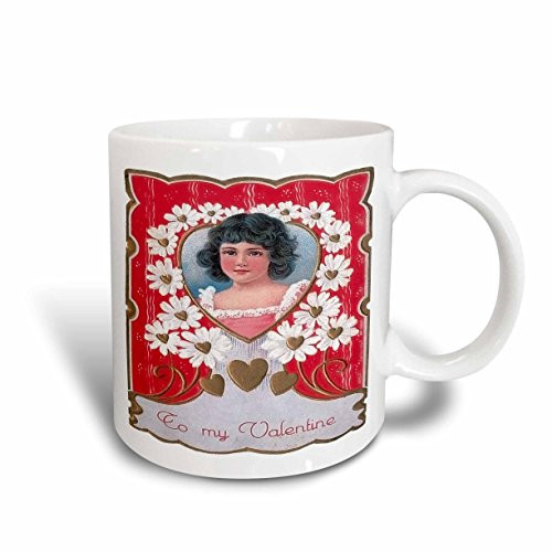 3dRose mug_170533_1 To My Valentine Pretty Girl Framed in a Heart with White Flowers Ceramic Mug, 11-Ounce