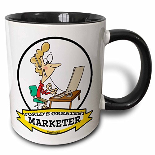 3dRose 103341_4"Funny Worlds Greatest Marketer Cartoon Two Tone Mug, 11 oz, Black/White