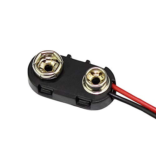 DaierTek 10Pcs 9V Battery Holder I Type 9V Battery Clips Connector Buckle Hard Shell Black with Wire Leads