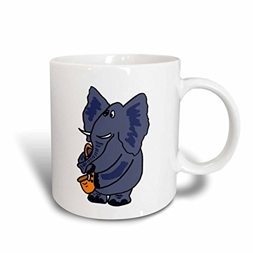 3dRose mug_200166_1 Funny Elephant Playing The Saxophone Ceramic Mug, 11-Ounce