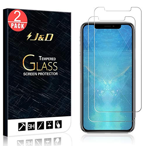 J&D Compatible for 2-Pack iPhone XR 6.1" Glass Screen Protector, [Tempered Glass] [Not Full Coverage] HD Clear Ballistic Glass Screen Protector for Apple iPhone XR 6.1 inch Screen Protector