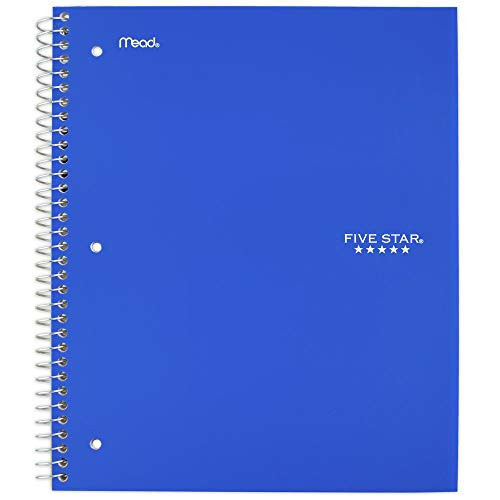 Five Star Spiral Notebook, 5 Subject, Wide Ruled Paper, 200 Sheets, 10-1/2" x 8", Cobalt Blue (73198)