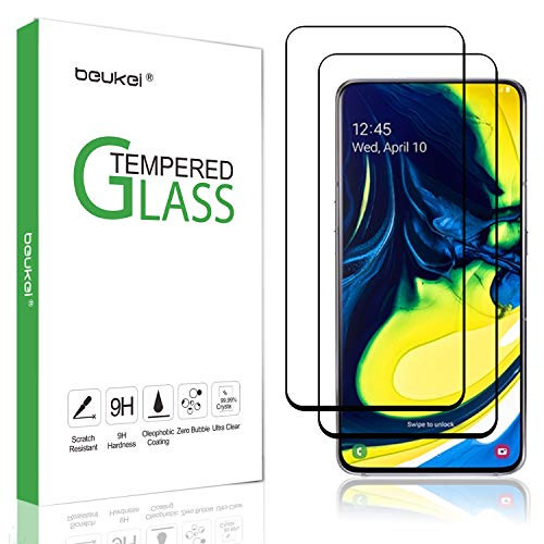 (2-Pack) Beukei for Samsung Galaxy A80 / A90 Screen Protector Tempered Glass,Full Screen Coverage, Anti Scratch, Bubble Free