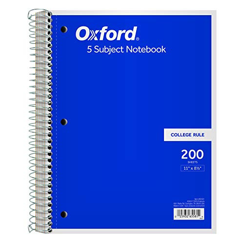 Oxford 5-Subject Notebook, 8-1/2" x 11", College Rule, 200 Sheets, 4 Dividers (65581)