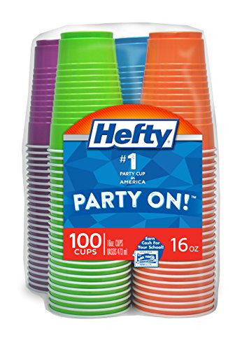 Hefty Disposable Plastic Cups in Assorted Colors - 16 Oz, 100Count