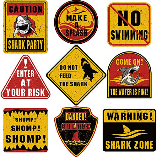 9 Pieces Shark Zone Party Decorations Big Size Shark Theme Party Wall Decor Signs for Birthday Party Ocean Shark Theme Party Supplies