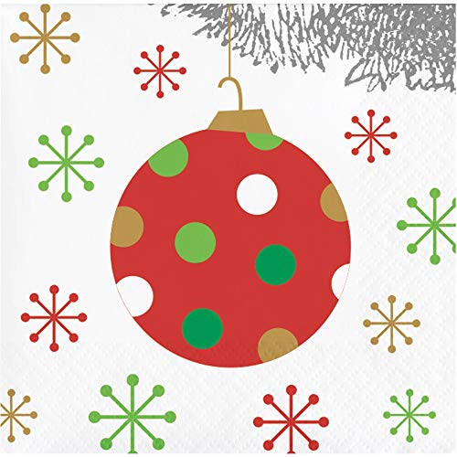 Creative Converting 332078 Bright Christmas Tree Beverage Napkins White