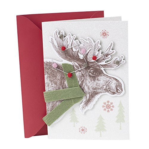 Hallmark Signature Christmas Card (Moose, Snowflakes, and Trees)