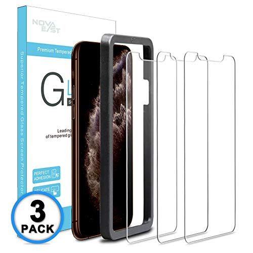 Novaeast Tempered Glass for iPhone 11 Pro Max Screen Protector 6.5 Inch 2019 with Easy Install Frame, 3-Pack
