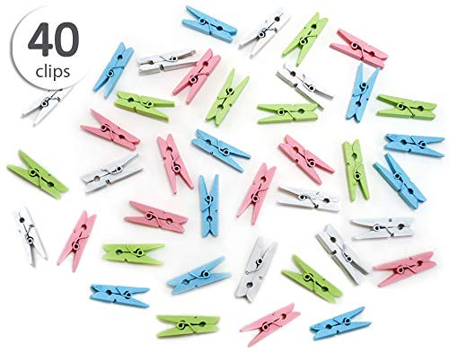 Wooden Clothespins 1" Mini Clothes Pins Tiny Clothespins Photo Clips Picture Clips Small Clothespins for Pictures Mini Clips Mini Clothespins for Photos Pastel Colored Clothespins Clothes Clips 40 Pc