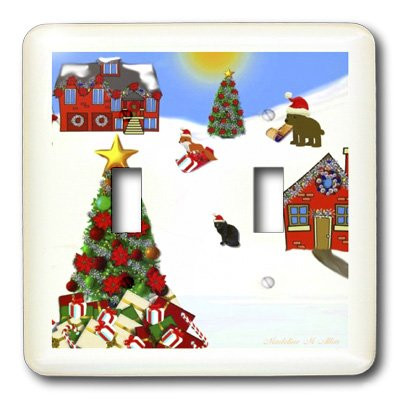3dRose LLC lsp_8422_2 Bear Fox in Santa Hats Christmas Double Toggle Switch