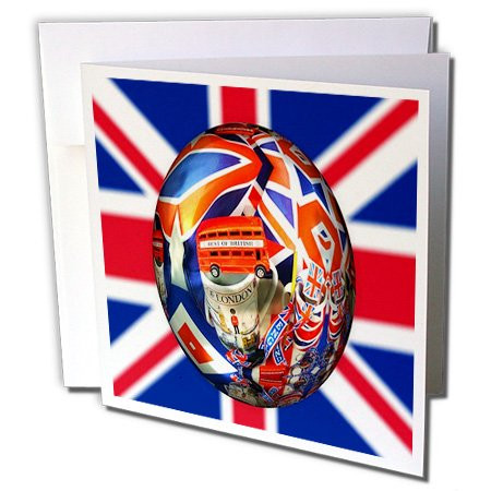 3dRose Image of Famous British Symbols On UK Flag - Greeting Card, 6" x 6", Single (gc_243546_5)