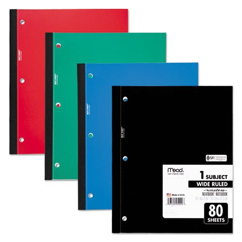 Mead Single Subject Notebooks, Wide Margin/Rule, 8 x 10-1/2, WE, 80 Sheets/Pad