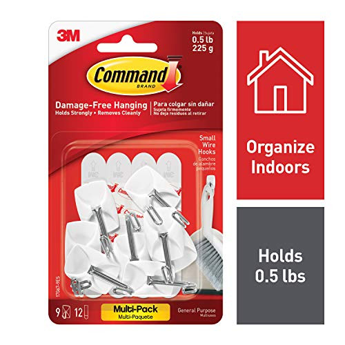 Command 3M Small Kitchen Hooks, White, Decorate Damage Free, Easy On, Easy Off, 9 Hooks, 12 Strips, Multi-Pack - 17067-VP