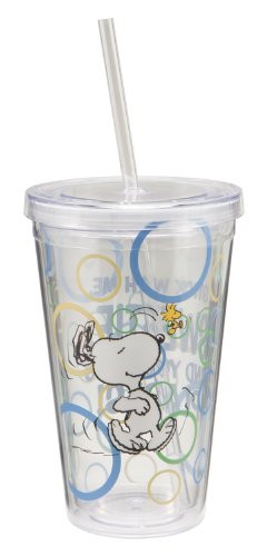 Vandor 85351 Peanuts 18 oz Acrylic Travel Cup with Lid and Straw, Multicolor