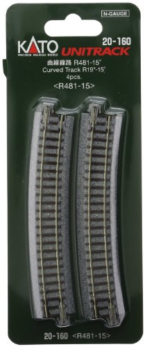 Kato USA Model Train Products Unitrack, 481mm (19") Radius 15-Degree Curve Track (4-Piece)