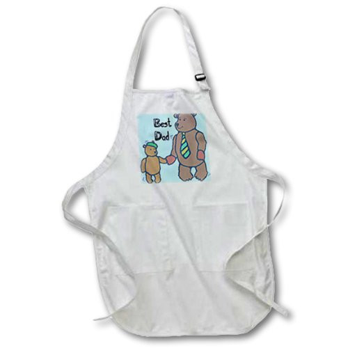 3dRose apr_52714_1 Best Dad Bears Fathers Day Cute Art Full Length Apron, 22 by 30", White, with Pockets