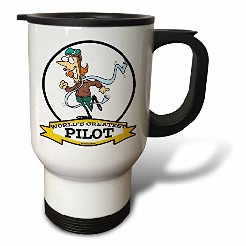 3dRose Funny Worlds Greatest Female Pilot Cartoon Stainless Steel Travel Mug, 14-Ounce