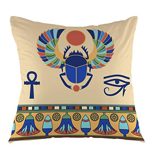 oFloral Scarab Pillowcase,Egyptian Icons Egypt Ethnic Ancient Beetle Cairo Pharaoh Symbol Throw Pillow Cover Square Cushion Case for Sofa Couch Car Bedroom Living Room Home Decorative 18" x 18"
