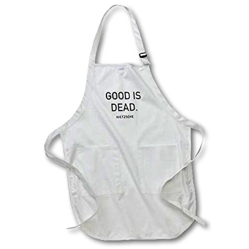 3dRose Good is Dead. Nietzsche - Full Length Apron, 22 by 30-Inch, White, with Pockets (apr_223120_1)