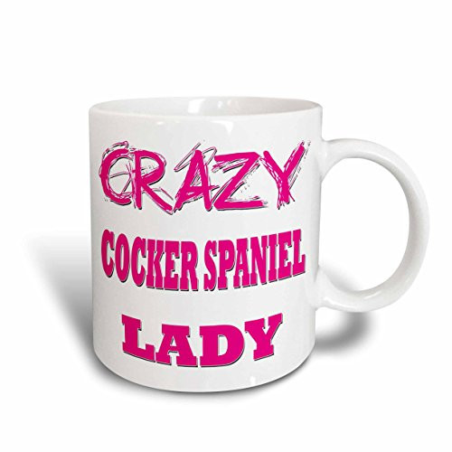 3dRose 174990_1 Crazy Cocker Spaniel Lady Ceramic Mug, 11 oz, White