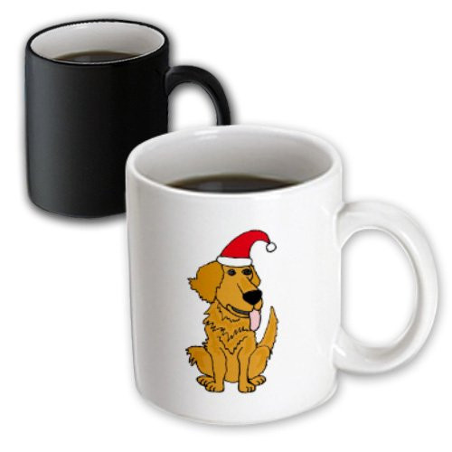 3dRose mug_200197_3 Funny Golden Retriever Puppy Dog Wearing Santa Hat Magic Transforming Mug, 11-Ounce