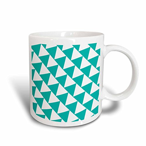 3dRose 183917_1 Triangle Pattern - Turquoise And White Retro Diagonal Geometric Design Ceramic Mug, 11 oz, Multicolor