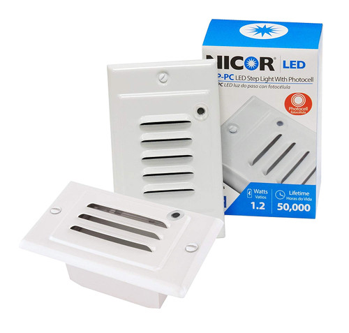 NICOR Lighting LED Step Light includes Photocell Sensor with Horizontal & Vertical Faceplate, White (STP-10-120-VHWH-PC)