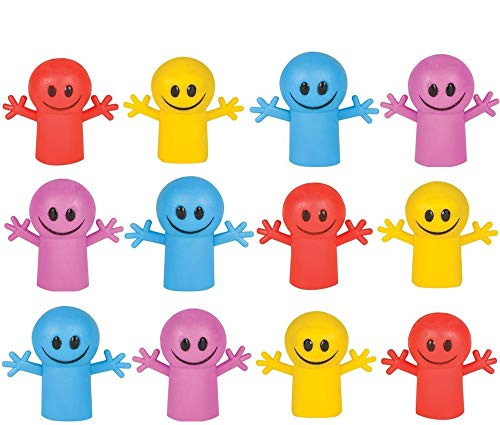 Neliblu 1 Dozen 2" Smile Happy Face Finger Puppets for Children - Finger Puppets for Small Hands - Puppet Show Sets, School Playtime , Stocking Stuffers, Party Favors for Kids, Goody Bag Fillrers