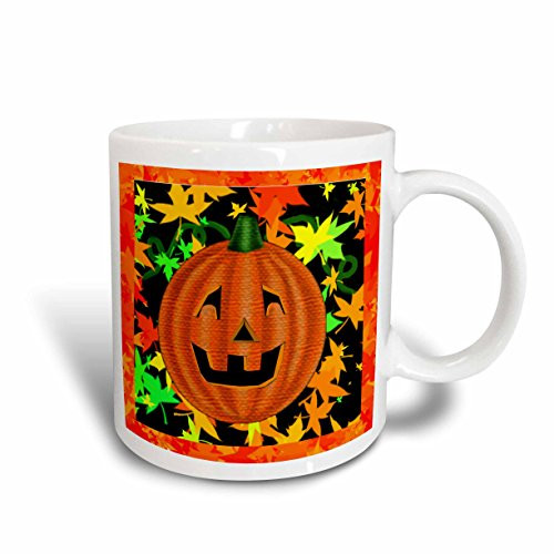 3dRose mug_165609_1 Halloween Jack O Lantern Pumpkin With Colorful Autumn Leaves Ceramic Mug, 11 oz 3dRose mug_165609_1 Halloween Jack O Lantern Pumpkin With Colorful Autumn Leaves Ceramic Mug, 11 oz