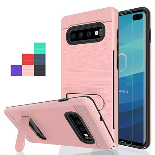 Wtiaw for:Galaxy S10 Plus Case,Samsung Galaxy S10+ Case with HD Screen Protector,[1 Card Slots Holder][Shockproof Kickstand] Hybrid Dual Layer Defender Case for Galaxy S10 Plus-CZ Rose Gold