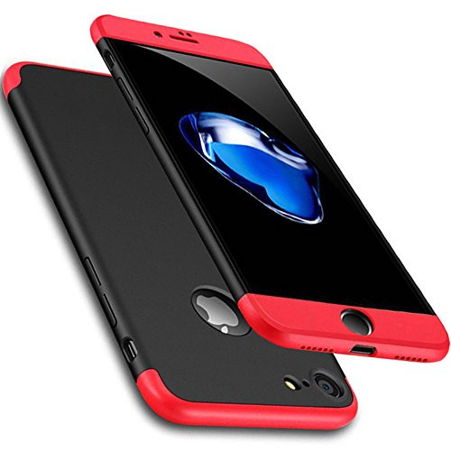 iPhone 7 Case, ACMBO 3 in 1 Ultra Thin Slim Fit Front & Back Protection Anti-Scratch Shock Absorption Hybrid Hard Plastic Bumper Protective Back Case Cover for Apple iPhone 7 4.7 inch Red+Black