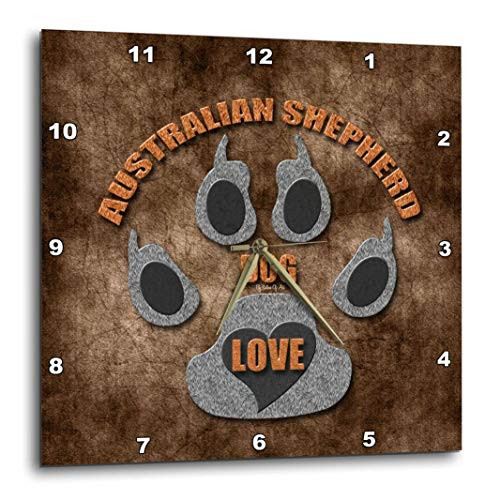 3dRose DPP_22028_1 Australian Shepherd Love Dog Breed in Gray and Brown-Wall Clock, 10 by 10-Inch