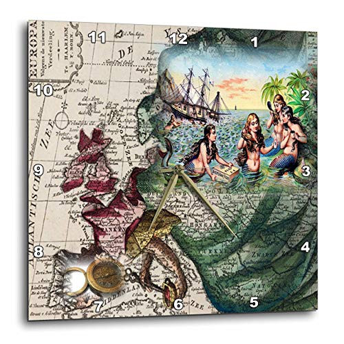 3dRose 3D Rose Print of Vintage European Atlantic with Mermaids-Wall Clock, 10-inch (DPP_204903_1)