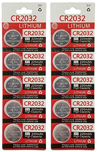 GI 3 Volt 2032 Battery, CR2032 Lithium 3v Coin Cell Watch Battery (10)