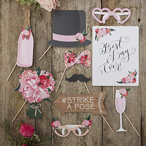 Ginger Ray BH-721 Vintage Style Wedding Photo Booth Props-10 Pack